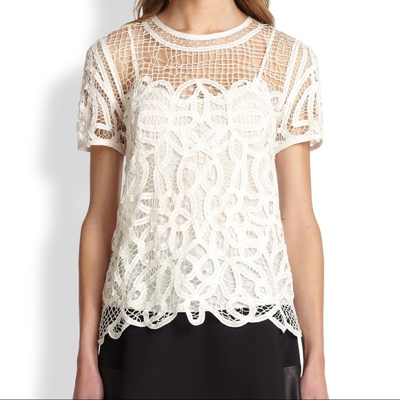 rag & bone Tops - Rag and Bone Womens Nancy Sheer Battenburg Lace Blouse White Short Sleeve size M